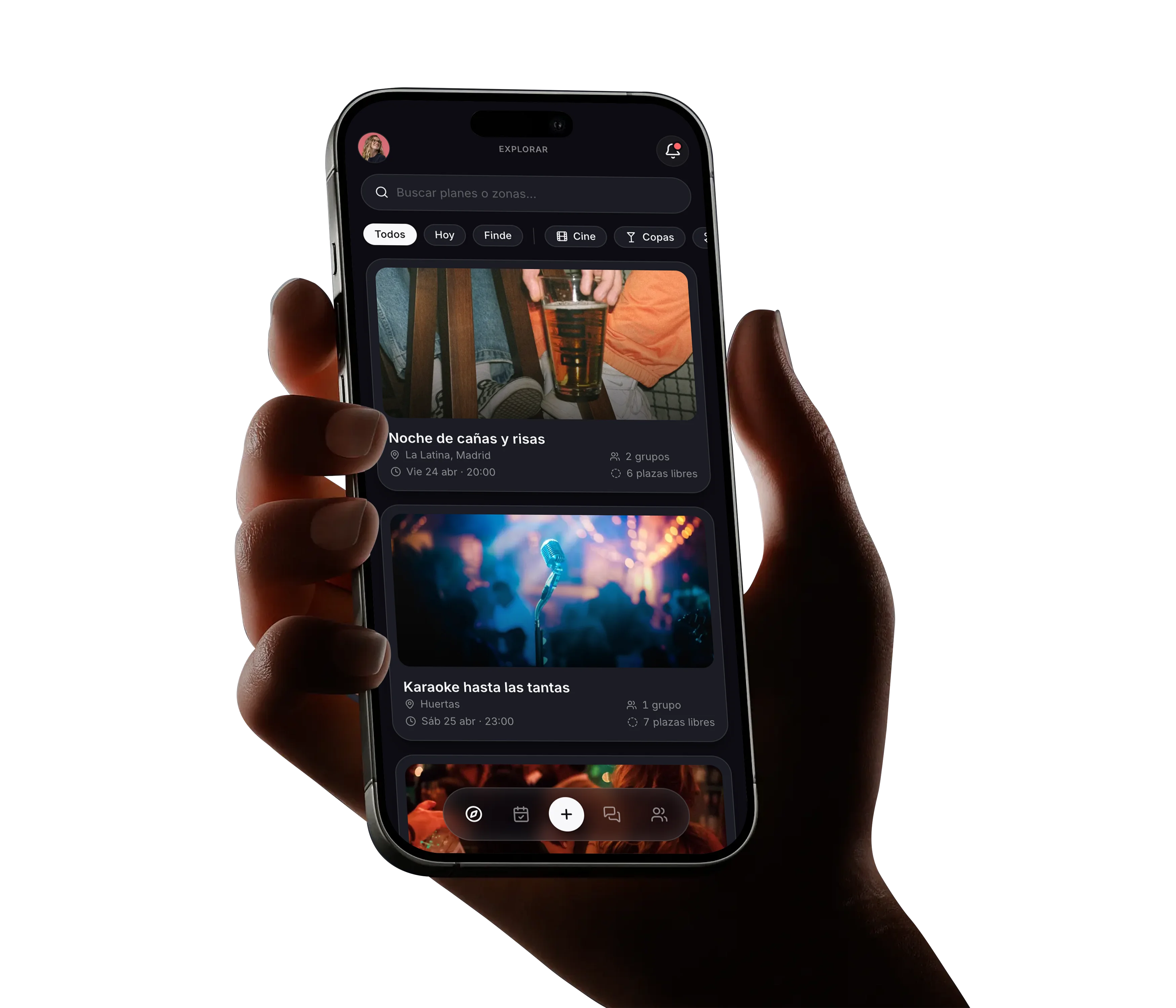 Pantalla de la app Preparties mostrando planes para grupos de amigos
